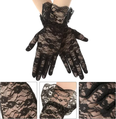 Vista 4 de ASTER Guantes de encaje para mujer, guantes de novia con bloqueo solar, para fiesta de noche, boda, fiesta de té, graduación, Halloween, cosplay