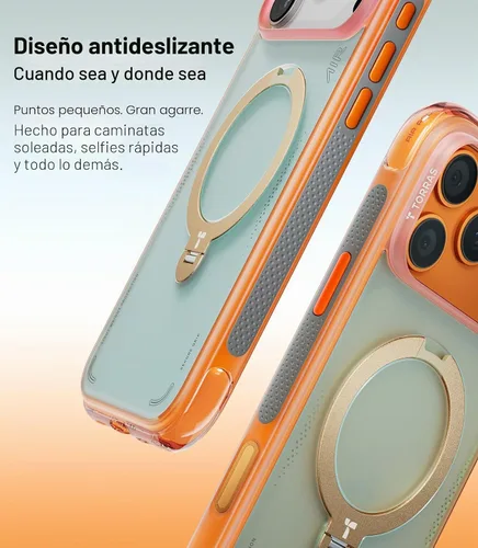 Vista 7 de TORRAS Ostand Q3 Air - Funda para iPhone 17 Pro con soporte magnético de 360°, compatible con MagSafe, probada contra caídas de grado mil, botón