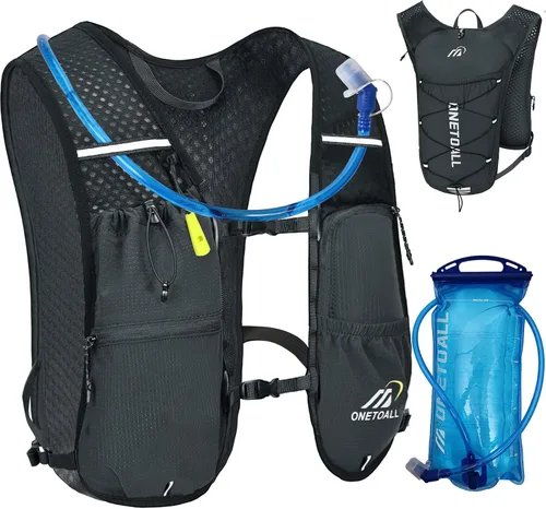 Vista 11 de Chaleco de correr para mujeres y hombres, mochila de hidratación de 6L con vejiga de agua de 2L, mochila de agua ligera para trail running, maratón