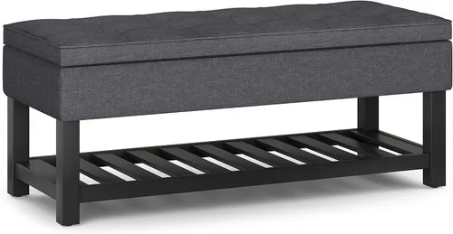 Vista 21 de SIMPLIHOME Cosmopolitan - Otomana rectangular con aspecto de lino de 44 pulgadas de ancho, color gris nube