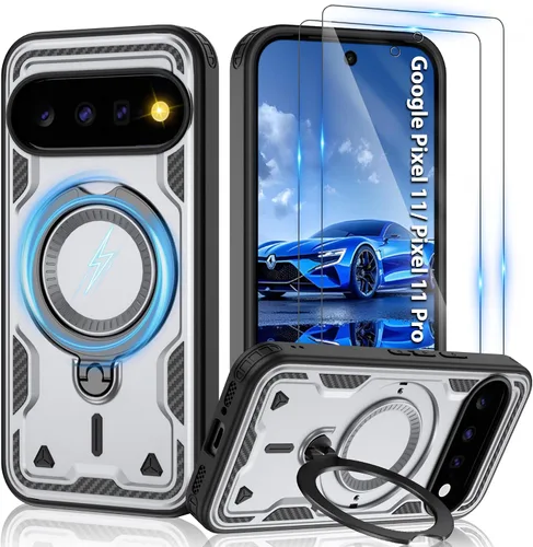 Vista 84 de Gritup fro Funda para Google Pixel 9A, funda protectora magnética de grado militar compatible con Mag-Safe, 2 protectores de pantalla HD, soporte