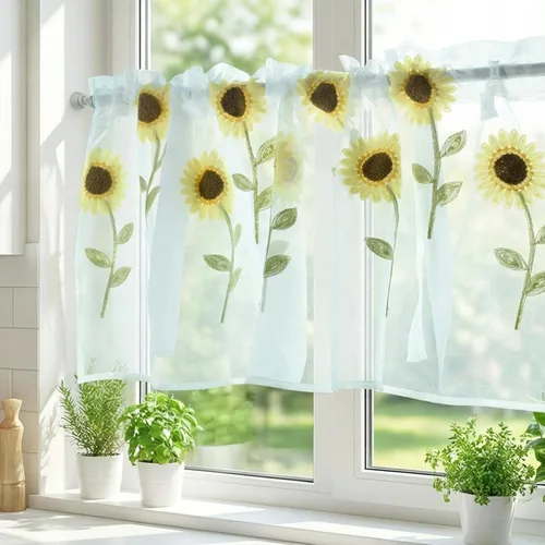 Vista 12 de Molaxhome Cenefa de cortina con bolsillo de barra de encaje de flores moradas para dormitorio, baño, sala de estar