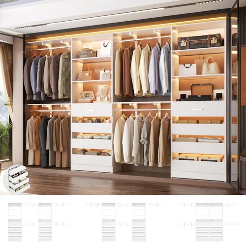 Vista 15 de Aheaplus Sistema de Armario con 8 Cajones de Madera, Sistema Organizador de Armario de Madera con Torre, Organizador de Vestidor Perchero de Armario