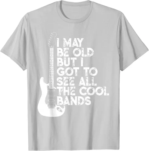 Vista 44 de Camiseta con texto en inglés "I May Be Old But I Got to See All The Cool Bands" Negro