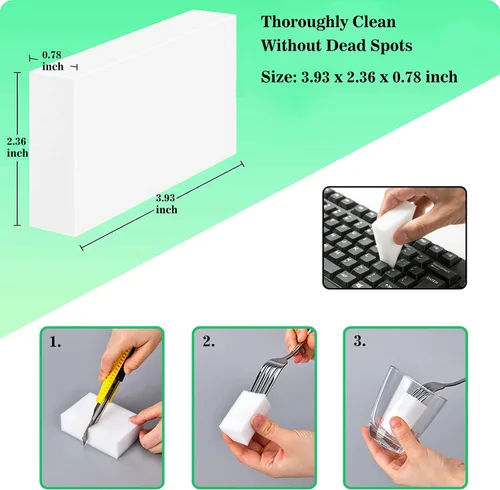 Vista 6 de Paquete de 100 gomas de borrar de esponja mágica, espuma de melamina, almohadillas de cocina resistentes antiarañazos, esponjas multifuncionales