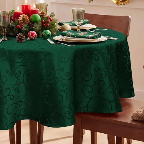 Vista 21 de Romanstile Mantel Rectangular de Jacquard, Impermeable Elegante con Patrón Floral Rizado de Damasco, Cubierta de Mesa Decorativa de Poliéster Beige