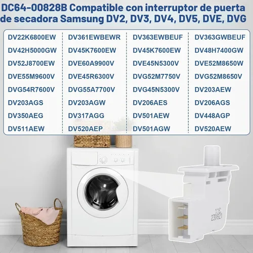 Vista 5 de DC64-00828B Interruptor de puerta de secadora apto para secador Samsung PS4210964