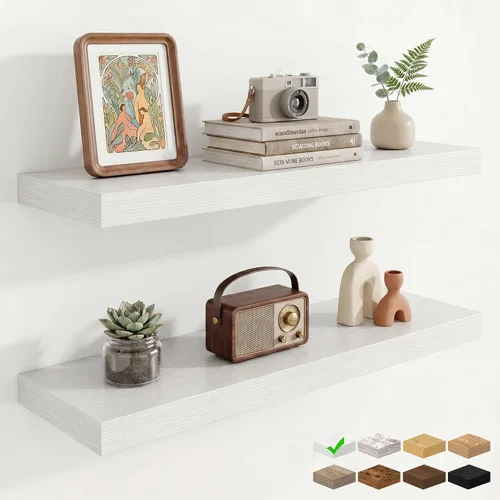 Vista 22 de Marsmiles 12in Depth Floating Shelves, 12x12x1.4, Rustic Brown, Set of 3 Marrón rústico