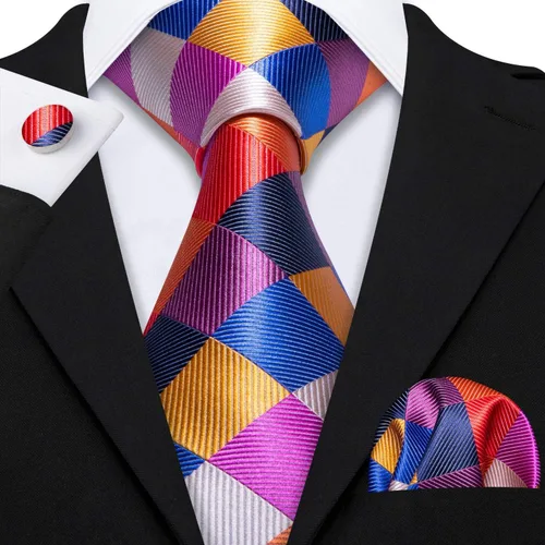 Vista 30 de Barry.Wang Corbatas de seda para hombre, diseño de lunares, gemelos cuadrados de bolsillo, gemelos para negocios, boda