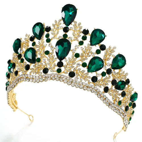 Vista 4 de (grande) Corona para fiesta de cumpleaños de mujer en forma de tiara de rama de olivo (verde y dorado), 6.19 pulgadas (6.3 in), altura 3.93 pulgadas