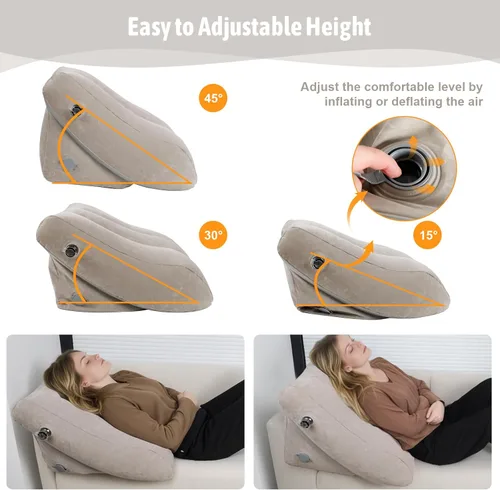 Vista 5 de Juego de almohadas inflables de cuña – Paquete de 2 almohadas portátiles de cuña de viaje Adjustable 2PCS Inflatable Back Pillow for Sleeping, Bed