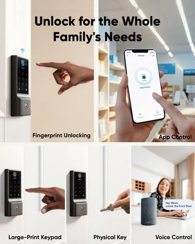 Vista 3 de eufy Security Smart Lock E30, cerradura de puerta sin llave con huella dactilar compatible con el ecosistema Apple Home, cerrojo inteligente