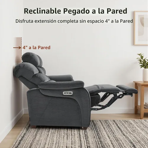 Vista 4 de MCombo ST258M3 - Sofá reclinable eléctrico de pared de 87.2 pulgadas con mesa abatible, sofá reclinable con reposacabezas ajustables, puertos