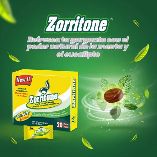 Vista 8 de Zorritone Mentas de caramelo, Sabor a menta y hierbas, 20 pastillas por caja, 3 Cajas