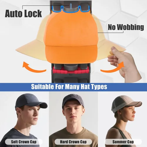 Vista 5 de Organizador de sombreros para gorras de béisbol, paquete de 2 con clips de resorte integrados, soporte de pared para sombreros de armario