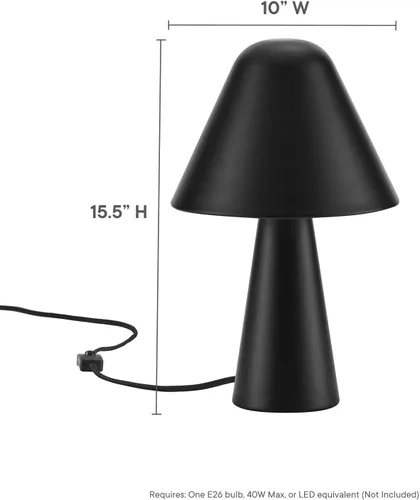 Vista 8 de Modway EEI-6529-BLK Jovial - Lámpara de mesa de metal con forma de hongo, color negro