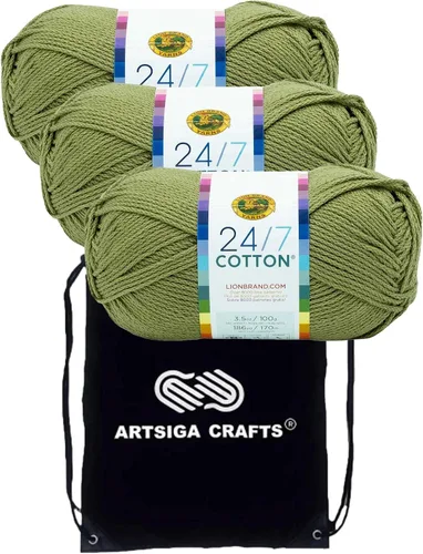 Vista 36 de Lion Brand 24/7 Algodón Blanco 761-100 (6-Carrillos - Mismo Lote de Tinta) Hila Gruesa Media #4 de Algodón para Crochet y Tejido con Bolsa