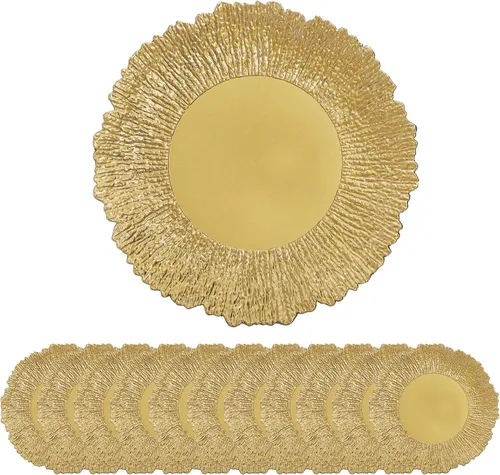 Vista 3 de Coloch Juego de 12 platos de carga de plástico reutilizables, 33 cm, diseño arrecife, para servir, redondos, brillantes, decorativos, para boda