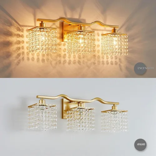 Vista 4 de WUZUPS Lámpara de Baño de 3 Luces sobre Espejo, Apliques de Pared de Tocador Modernos, Luz de Gota de Cristal Transparente para Dormitorio, Sala