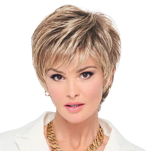Vista 32 de Raquel Welch - Peluca corta Bob atada a mano feroz y enfocada por Hairuwear, gorra de tamaño medio, castaño iluminado por el sol RL10/12