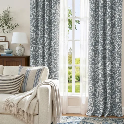 Vista 5 de jinchan Cortinas opacas para dormitorio, cortinas azules con estampado floral de volutas de 84 pulgadas de largo para sala de estar, cortinas
