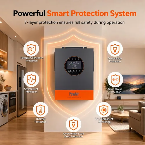 Vista 8 de PowMr Inversor solar híbrido de 4000 W, 24 V CC a 120 V CA, inversor de corriente de onda sinusoidal pura con controlador de carga MPPT de 100 A