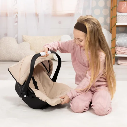 Vista 2 de Bayer Design 67975AA Silla de coche para muñecas con toldo y asa ajustable, arnés, para muñecas de hasta 18.1 in Beige