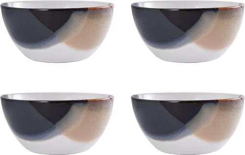 Vista 8 de Mikasa Gourmet Basics Caden - Juego de vajilla de cerámica de 16 piezas, servicio para 4, centro blanco brillante con esmalte reactivo de dos tonos