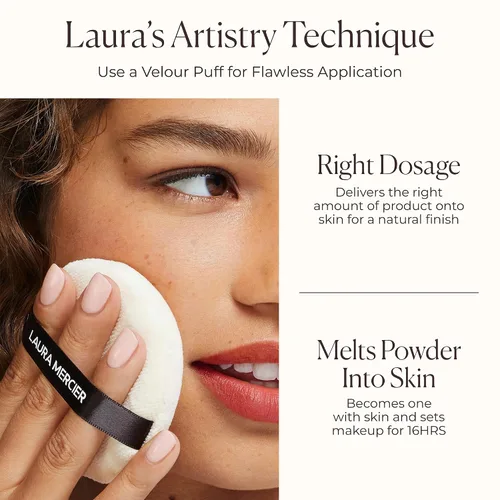 Vista 9 de Laura Mercier Polvo de ajuste suelto translúcido, control de brillo las 24 horas, acabado mate suave, impregnado con vitaminas C+ E, uso duradero