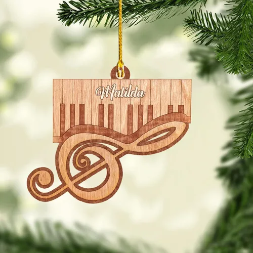 Vista 24 de MoonArt Adorno personalizado de guitarra de piano, nota musical de piano, adorno con forma de madera acrílica, regalo para amantes de la guitarra