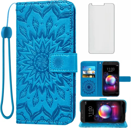 Vista 13 de Funda de teléfono para LG K30 2018 5.3/Premier Pro LTE/Phoenix Plus/Harmony 2/K10/Xpression cartera con protector de pantalla de vidrio templado Oro