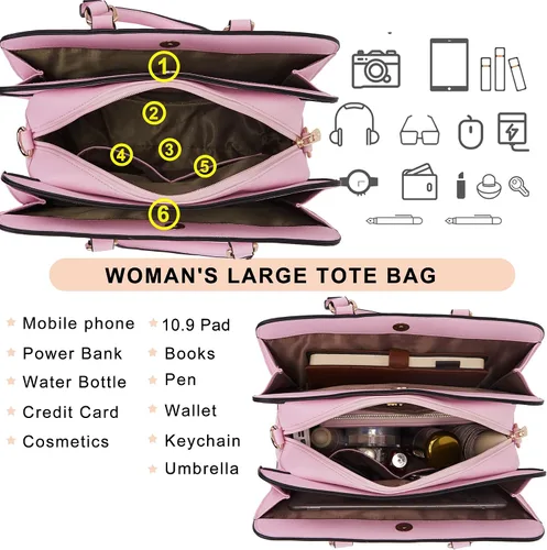 Vista 4 de Carteras para mujeres, bolso cartera monedero tote bandolera hobo con asa superior tipo satchel, juego de carteras de 2 piezas con 3 compartimentos