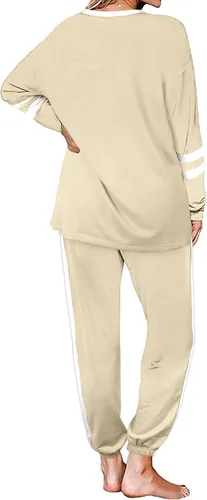 Vista 20 de Aloodor conjunto deportivo de 2 piezas para mujer, con sudadera con cuello redondo, sin botones
