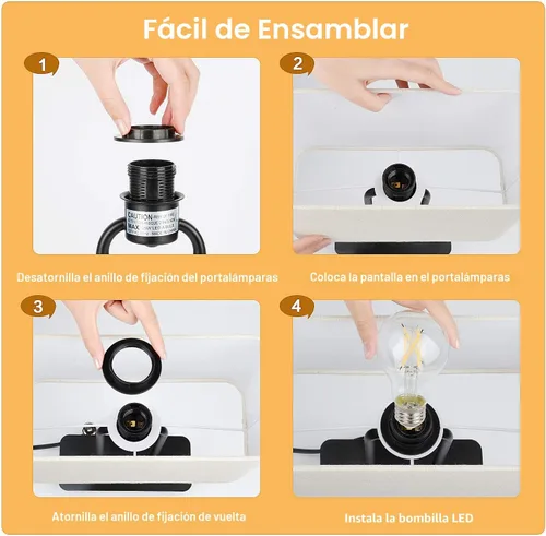 Vista 6 de Lámpara de mesa con control táctil regulable en 3 vías con 2 puertos USB y toma de corriente AC, lámpara moderna de mesita de noche con pantalla