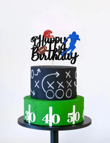 Vista 5 de Decoración para tartas de fútbol americano, decoración para niños y adultos, con purpurina para tocar, decoración de feliz cumpleaños, suministros