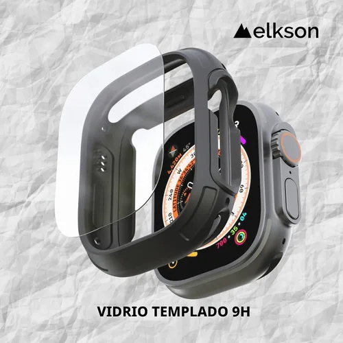 Vista 4 de elkson para Apple Watch Ultra de 49mm Series 3/2/1 Estuche con Parachoques y Protector de Pantalla de Vidrio Templado, Serie Quattro Max Resistente