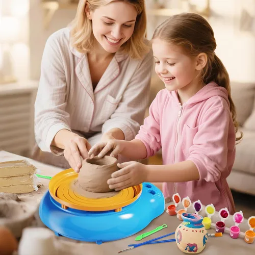 Vista 7 de Vinkp Rueda de cerámica para niños, kit completo de pintura de cerámica, artes y manualidades para niños de 8 a 12 años con arcilla seca al aire