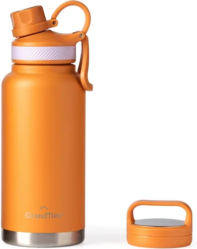 Vista 23 de GrandTies Botellas de agua deportivas de acero inoxidable con 2 tapas – Boca ancha aislada al vacío reutilizable a prueba de fugas sin BPA, Cantín