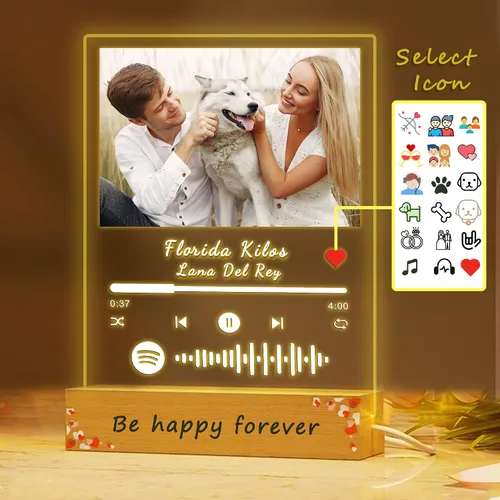 Vista 2 de Placa acrílica personalizada para Spotify, personaliza nuestra placa acrílica con tu canción y foto favoritas, regalos personalizados para el día