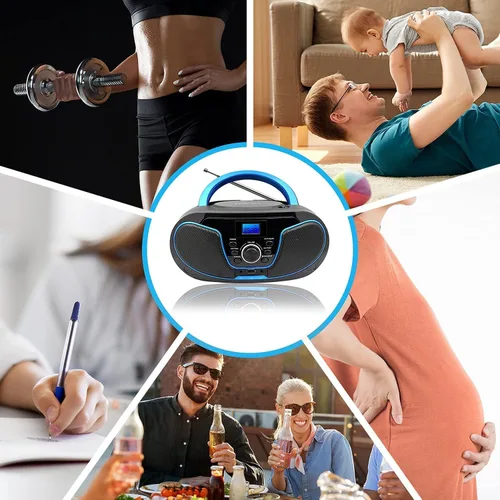 Vista 8 de Reproductor de CD Boombox, LP-D02 portátil Bluetooth FM Radio Sistema de sonido estéreo con sonido cristalino, reproducción de MP3, entrada USB