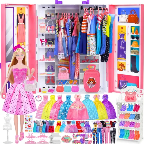 Vista 10 de 342 piezas de ropa y accesorios para muñecas con muñeca, vestidos de princesa, vestidos de moda, parte superior, pantalones, trajes de baño
