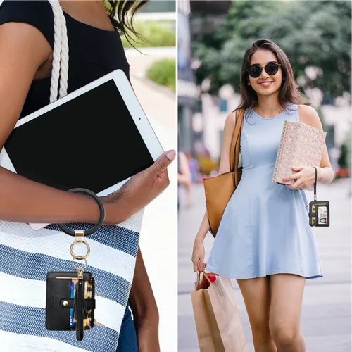 Vista 3 de COOLANS - Cartera con pulsera, llavero y borla para mujer, tarjetero de bolsillo para tarjetas de crédito, bolso pulsera