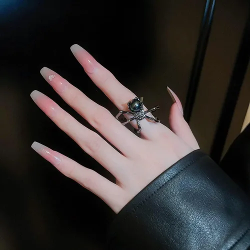 Vista 4 de Wiwpar Anillo de dedo abierto de araña grande negro gótico punk para mujeres y hombres, estilo bohemio, vintage, grueso, nudillo, araña, anillos