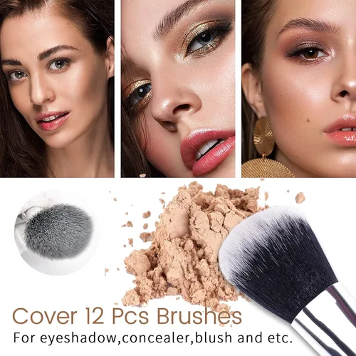 Vista 4 de MSQ - Juego de 29 brochas de maquillaje profesionales con cinturón ajustable, bolsa de maquillaje, base de polvo, brochas para sombras de ojos