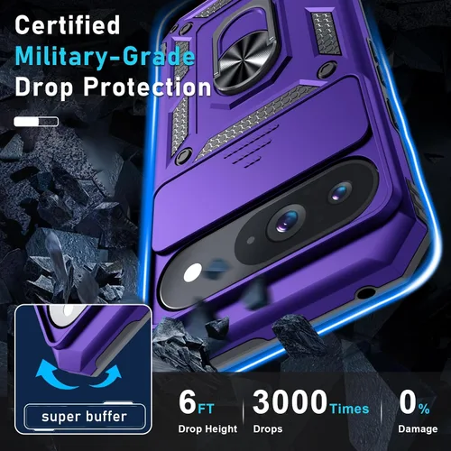 Vista 5 de Funda Janmitta Compatible con Google Pixel 9/9 Pro con cubierta deslizante para lente de cámara incorporada + protector de pantalla + soporte