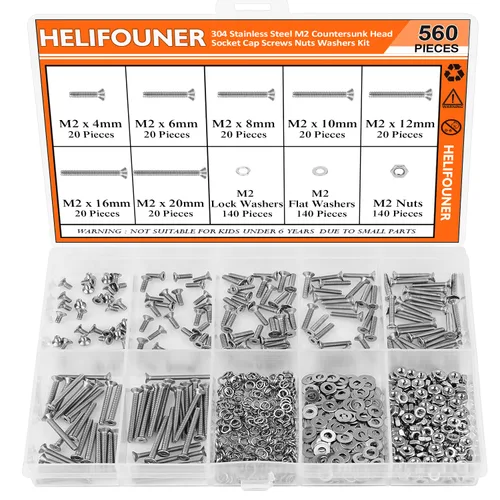 Vista 33 de HELIFOUNER 560 Piezas M2 x 4 mm / 6 mm / 8 mm / 10 mm / 12 mm / 16 mm / 20 mm, Tornillos de Cabeza de Botón con Cavidad Cilíndrica, Tuercas
