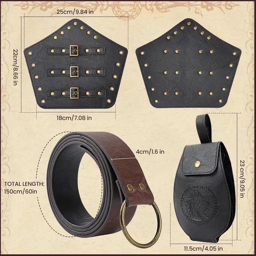 Vista 2 de Cinturón vikingo medieval de cuero, Color-2, Accesorios renacentistas