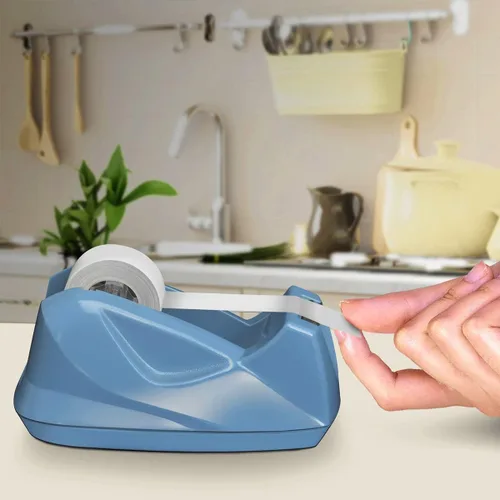 Vista 4 de Acrimet Dispensador de cinta de escritorio premium, plástico, base antideslizante (resistente) (color azul claro) Heavyweight non-slip base for