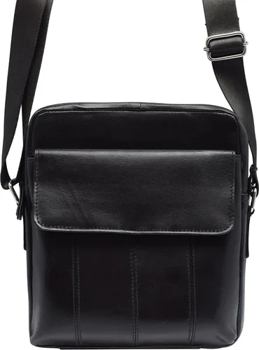 Vista 7 de Marshal Bolso cruzado para hombre de cuero genuino para iPad, tabletas, viajes, ciclismo, senderismo, oficina, negocios, Negro