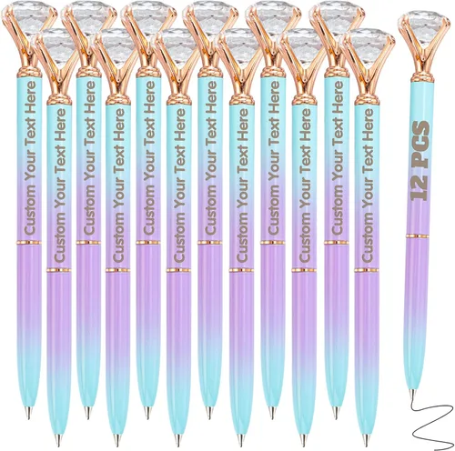 Vista 8 de 12 bolígrafos de diamante con bolígrafo personalizado de cristal a granel grabados personalizados con nombre bolígrafo de tinta negra para boda